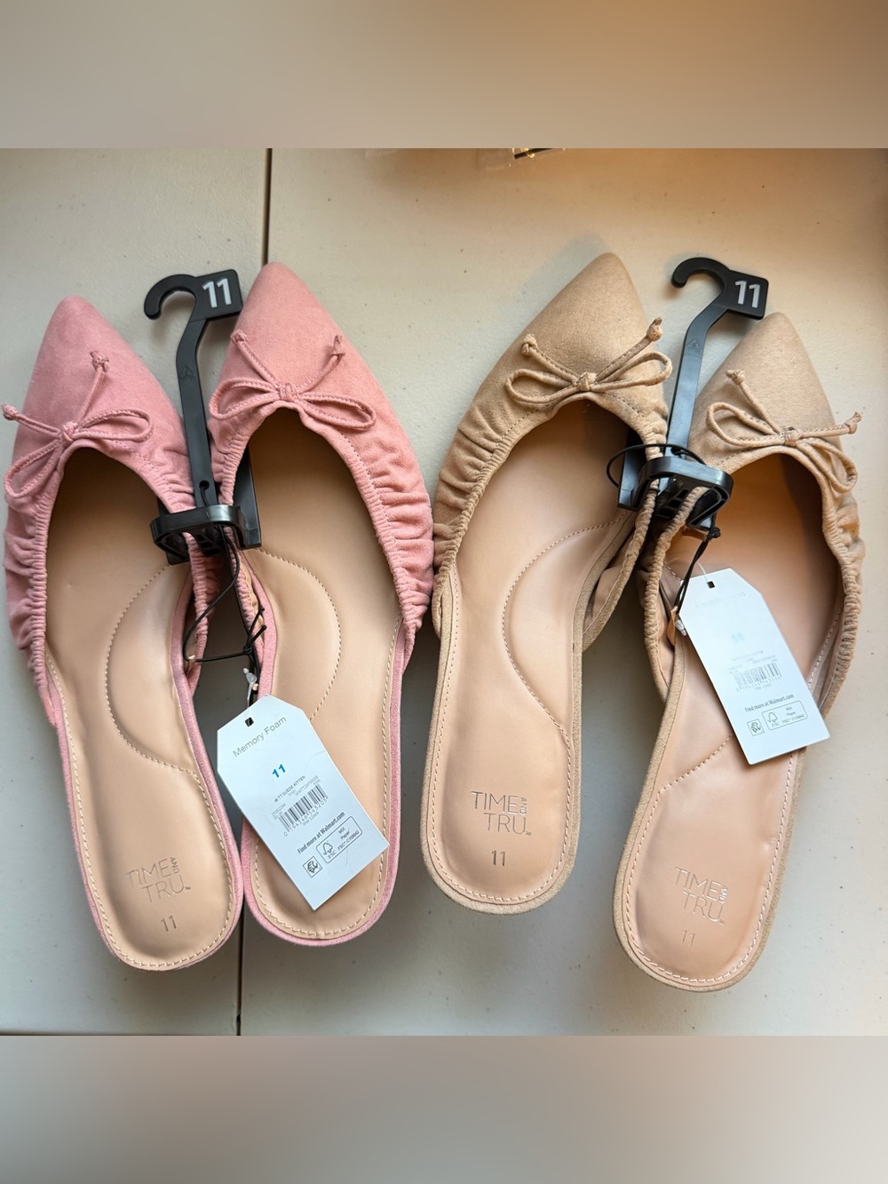 Size 11 Time and Tru Women's Pointed Bow Slip-On kitten heels in Pink and Tan